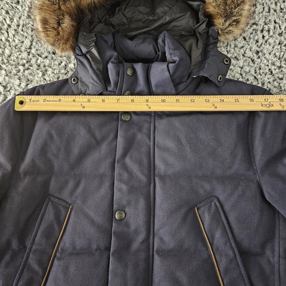 Massimo Dutti Men's S Small Navy Blue Wool Down Parka Coat Hooded Puffer Jacket - Picture 11 of 15